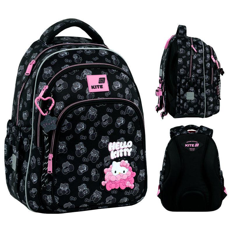 School backpack orthopedic black girls 9-12 years Hello Kitty Kite