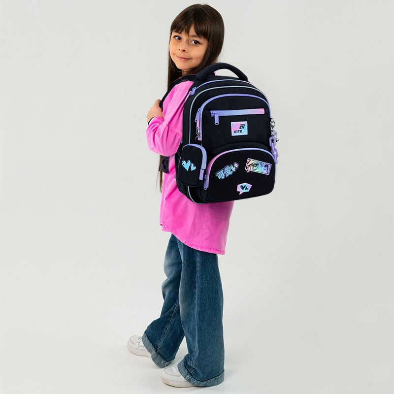 School backpack orthopedic class 1-4 girls keychain and wallet Kite Packaging status original