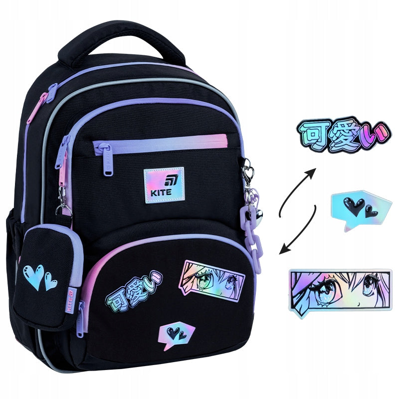 School backpack orthopedic class 1-4 girls keychain and wallet Kite