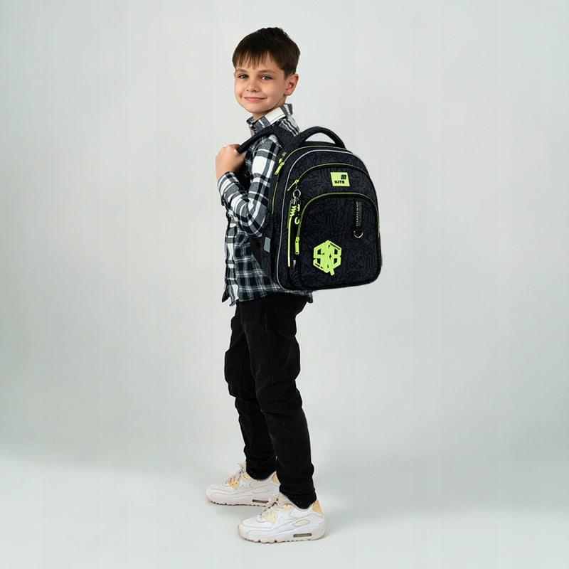 School backpack roomy for boys 9-12 years black with keychain Kite Packaging status original