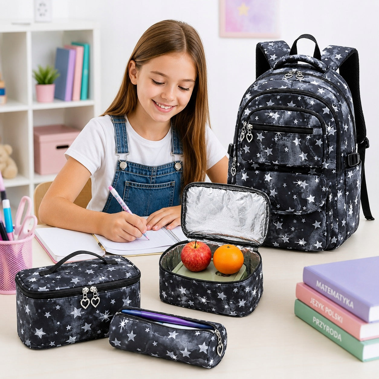 School backpack satchel + Pencil case Thermal bag breakfast Black Packaging status original