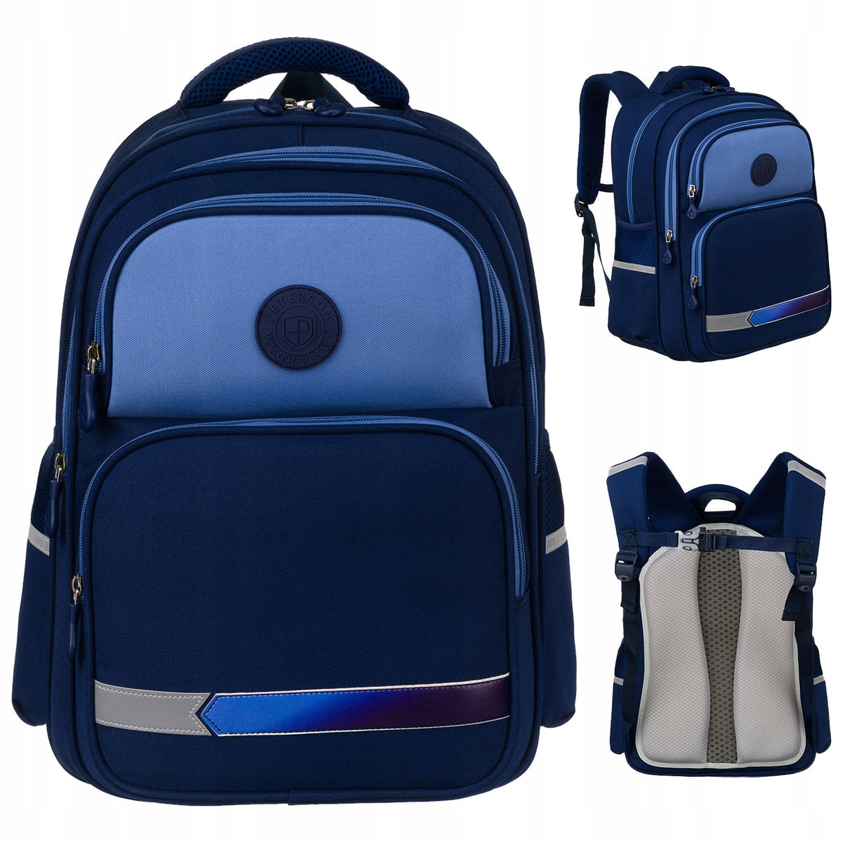 School backpack satchel for children 20L A4 reflectors navy blue Peterson