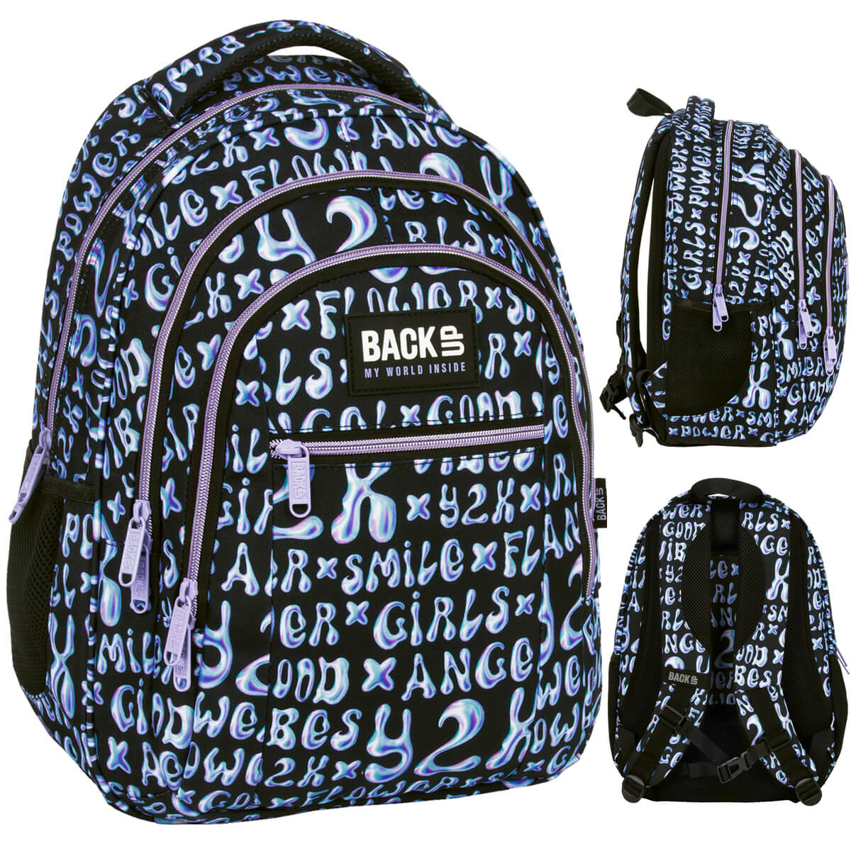 School backpack three-chamber Derform BACKUP model WITH INSCRIPTIONS HOLO