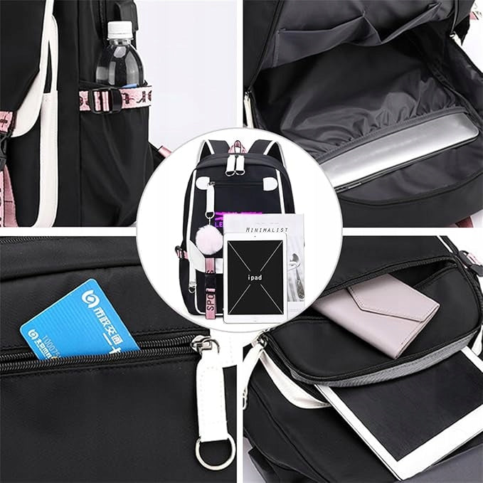 School backpack with pompom bunny single compartment with USB port Manufacturer code 4FWSS24ABACU273S