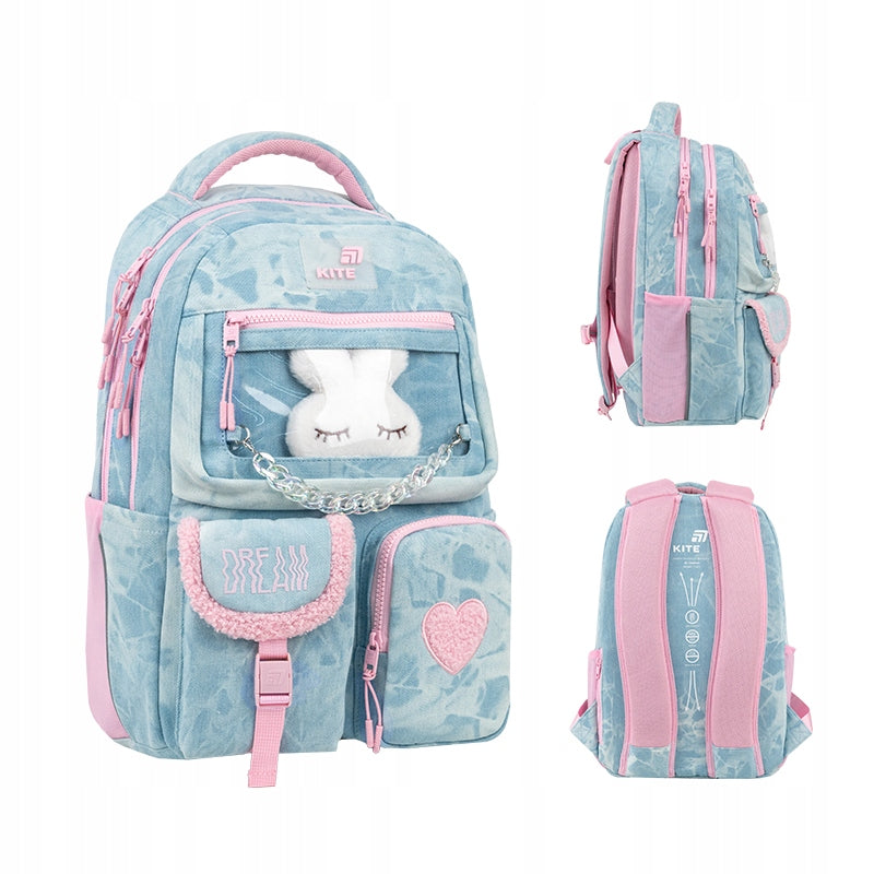 School backpack with rabbit girls blue K-POP style Kite