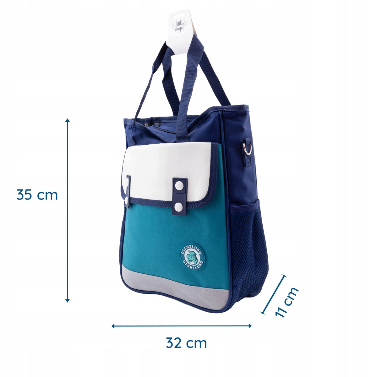 School bag A4 shoulder SHOPPER navy blue turquoise waterproof Packaging status original