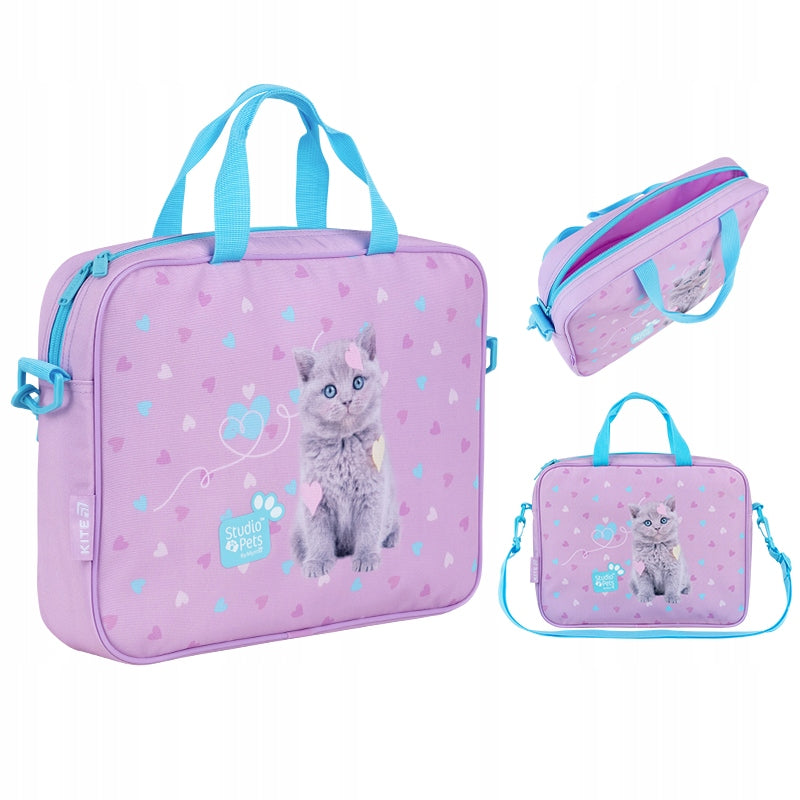 School plastic bag for girls folder A4 kitten Studio Pets Kite