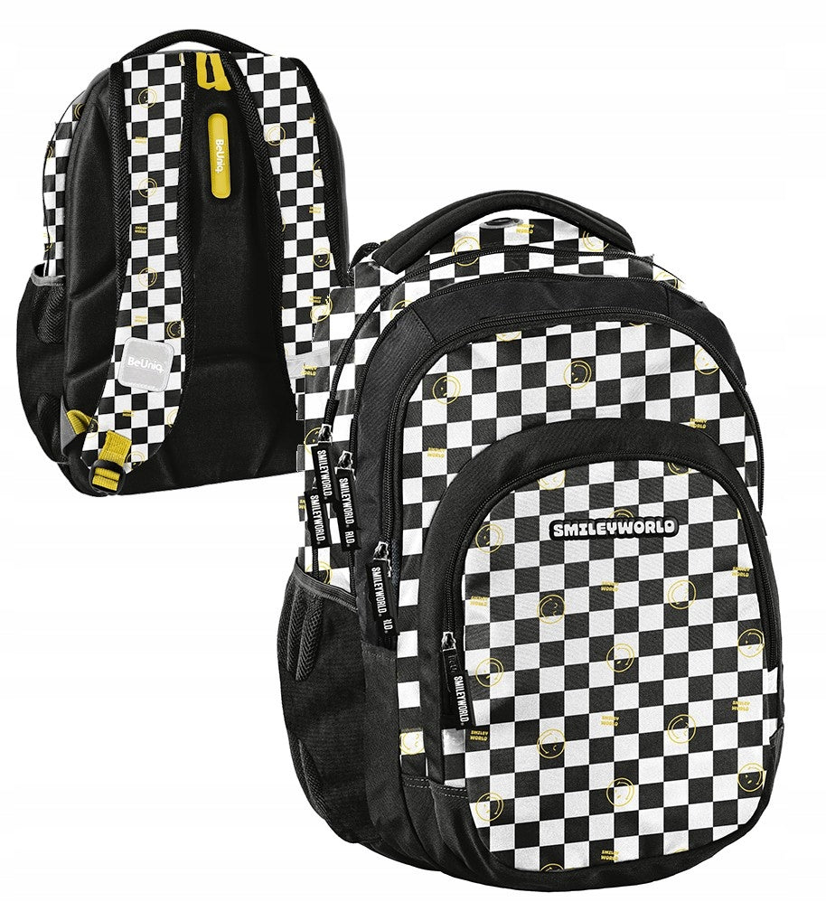 School satchel BeUniq Smiley Faces Emoticons in Checkerboard Grille