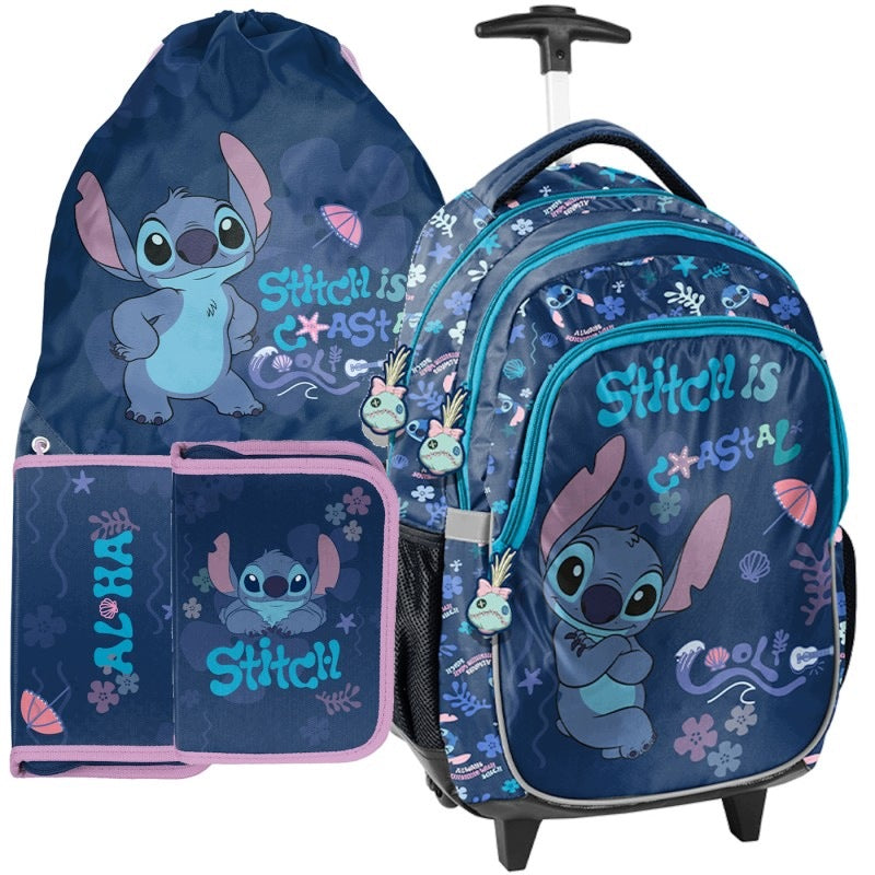 School set BACKPACK satchel on wheels pencil case bag Lilo and Stitch