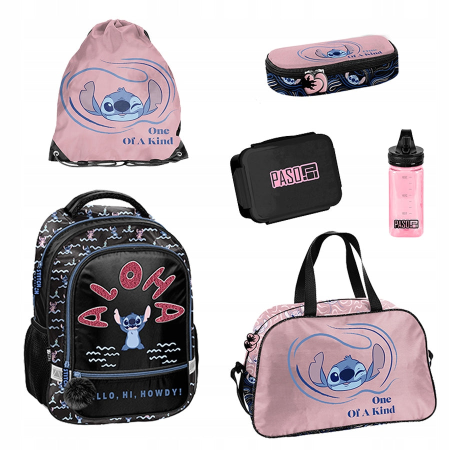 School set Stitch Paso black backpack bag pencil case bag water bottle lunchbox
