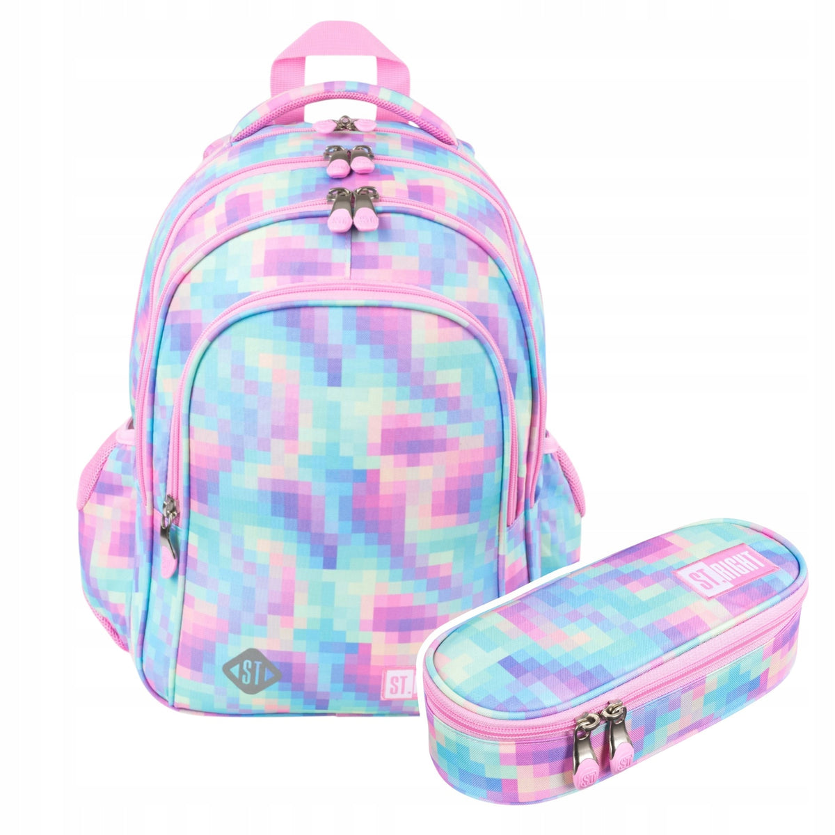 School set for girls PASTEL PIXES 2 elements backpack and pencil case sas
