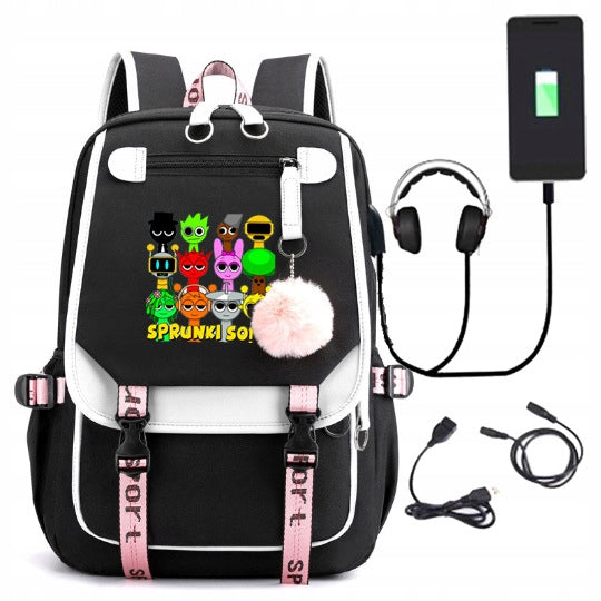 Schoolbag Sprunki Rhythm Box Student Shoulder Bag USB and Audio Cable, blue Color black blue