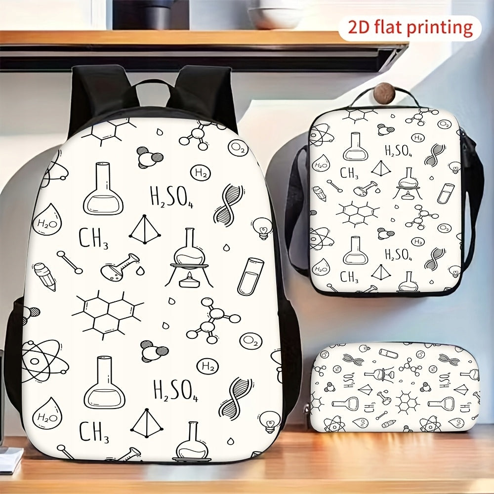 Science Chemical Experiment Molecule Backpack Set Lunch Bag Pencil Case