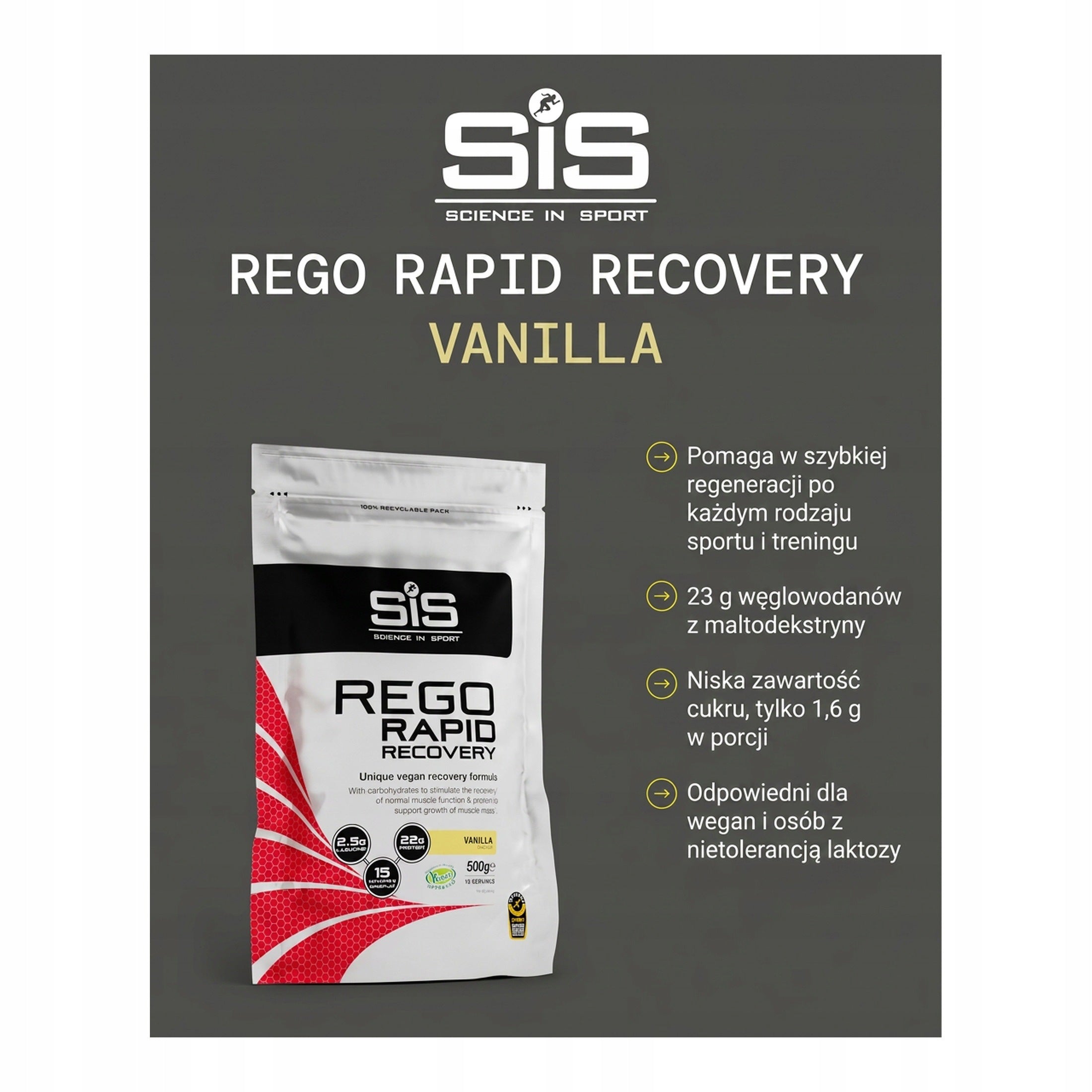 Science in Sport REGO Rapid Recovery Vanilla 500g Packaging status original