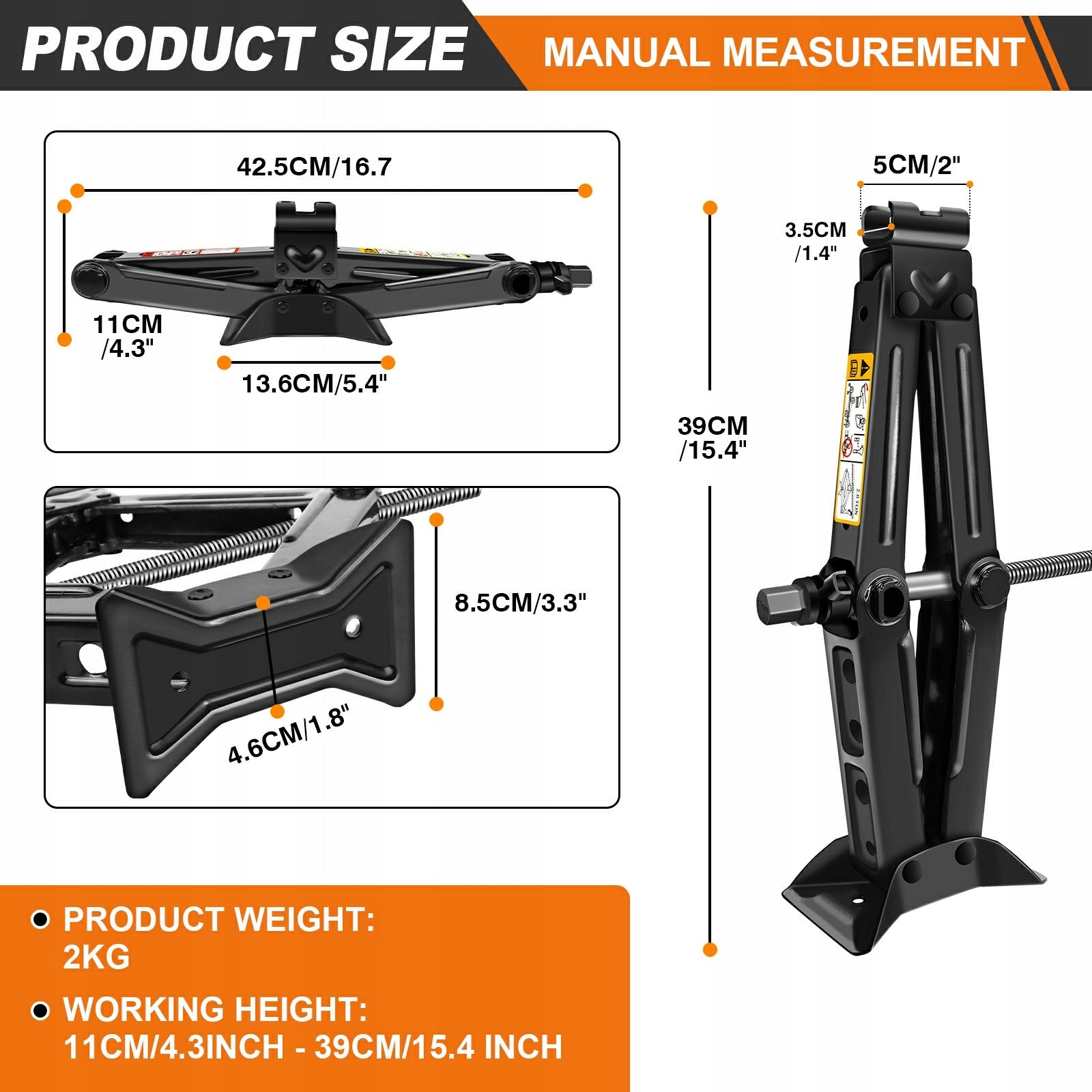 Scissor Car Jack | 2kg Lightweight | Double-Tooth Spiral Liftfor Sedan, SUV