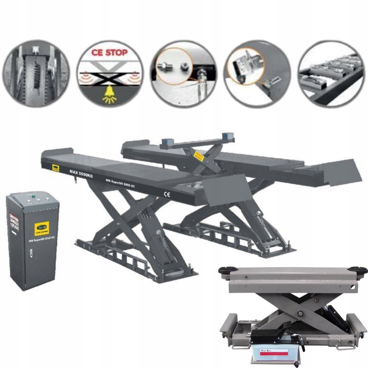 Scissor lift geometry with jack 5,5T 400V MM Superlift 5000SC