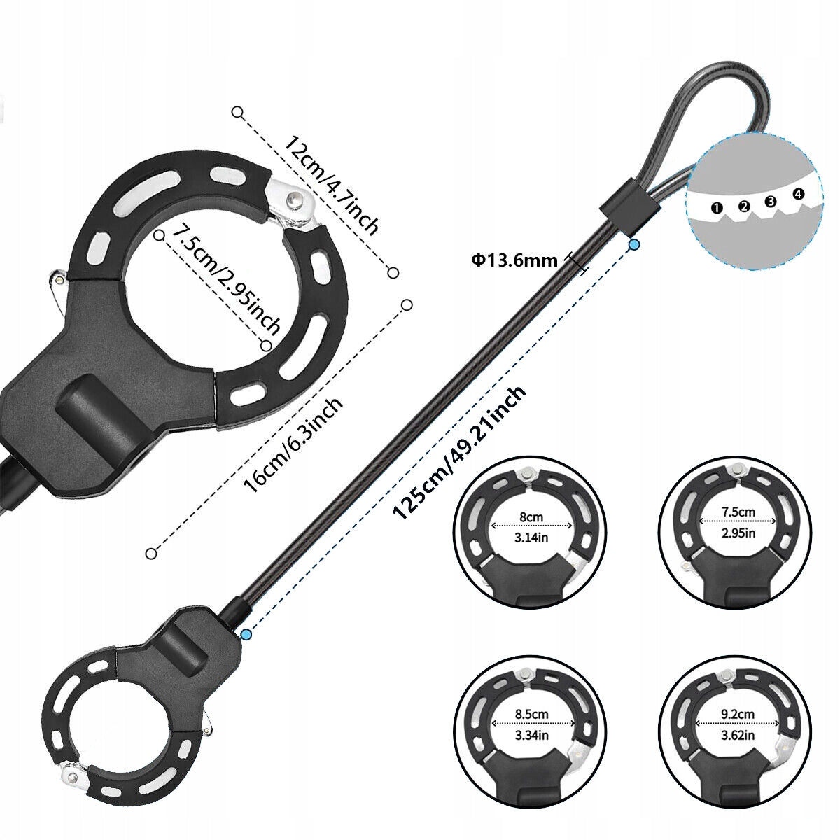 Scooter Bike Clasp with Cable Clasp Handcuffs 3 Keys Kind wheel lock
