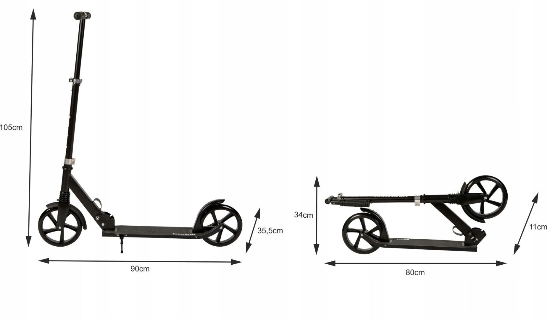 Scooter Black Folding Height Adjustment 91-100 cm Children and Youth Color black