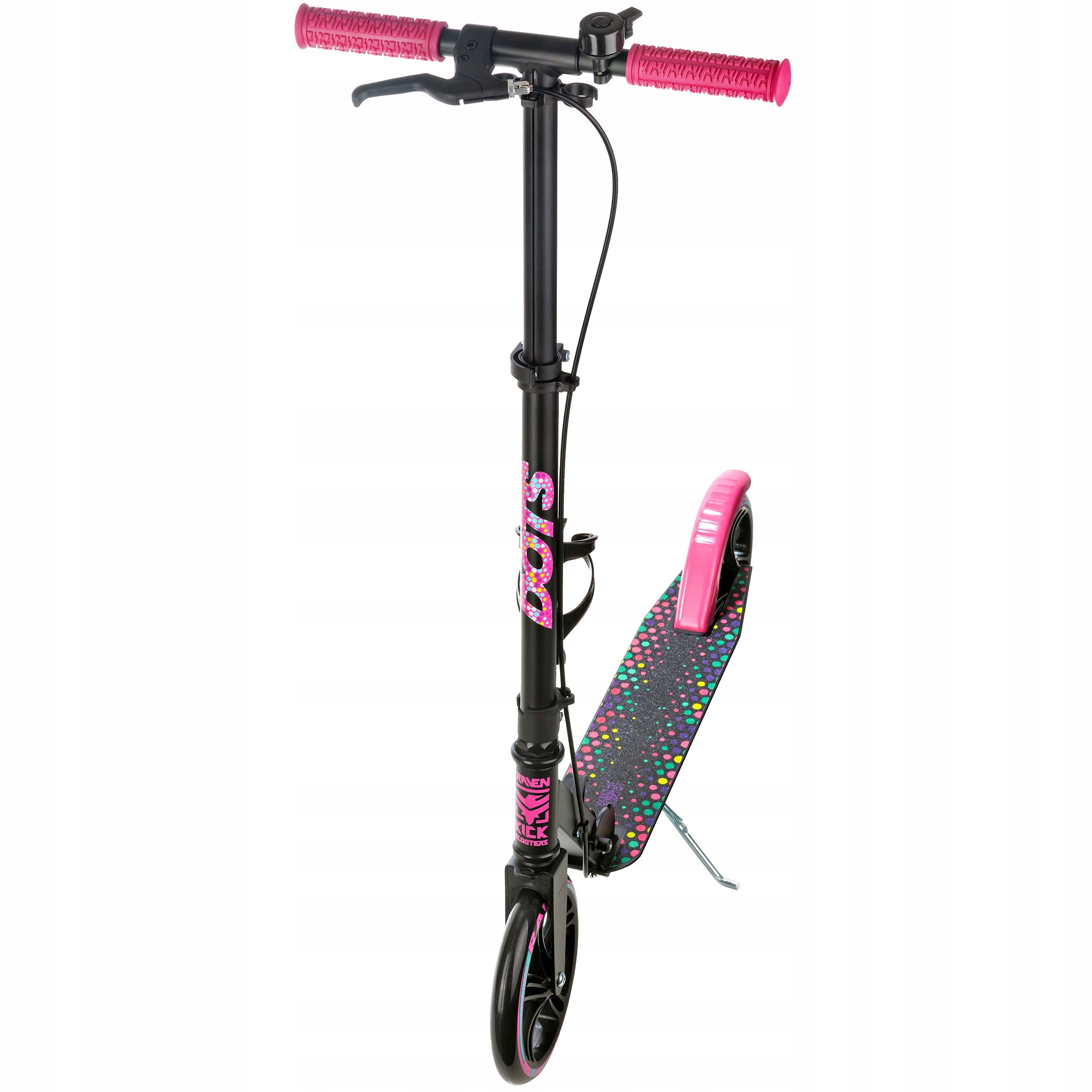 Scooter LARGE Folding RAVEN Dots Black 200mm with brake water bottle holder Brand Raven
