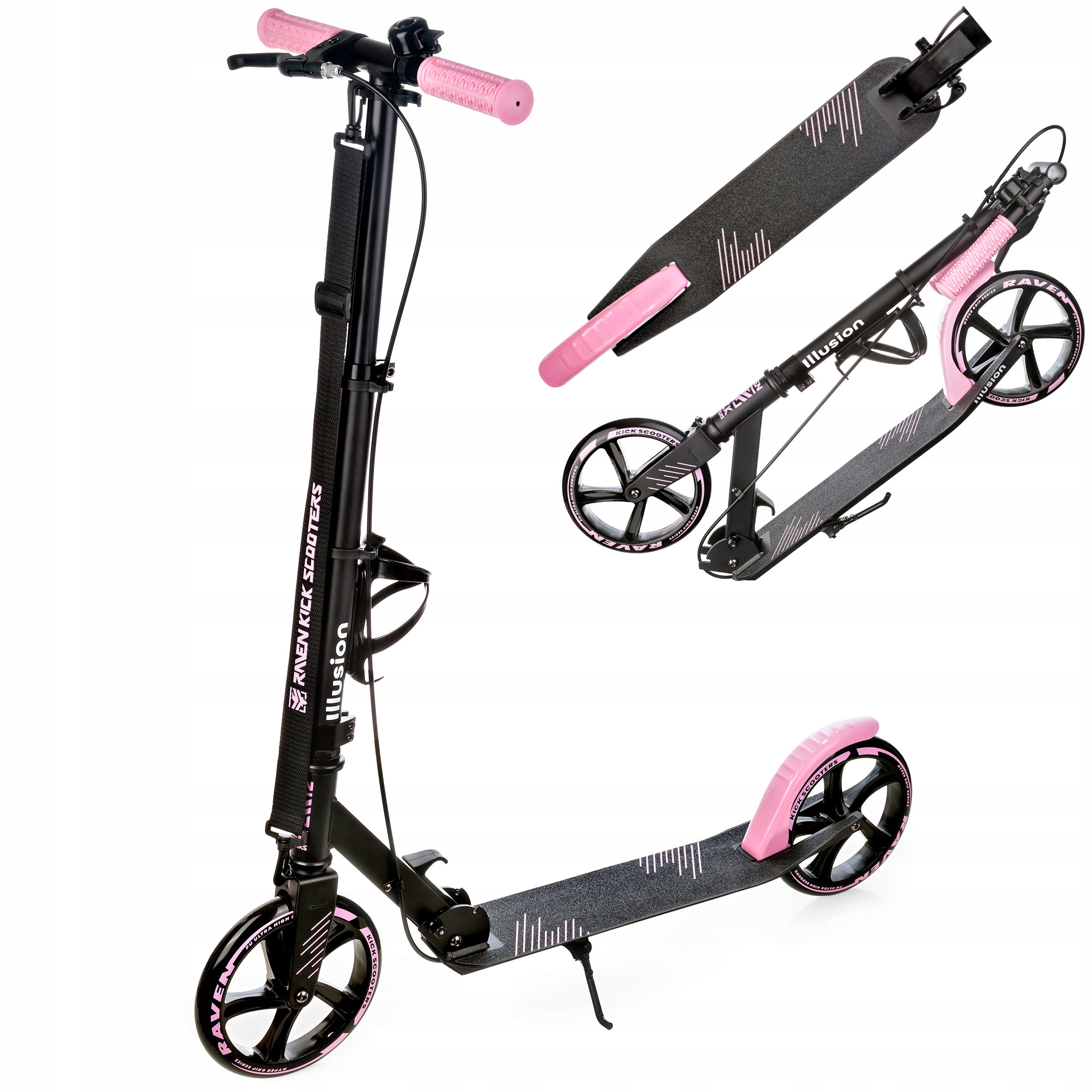 Scooter LARGE Folding RAVEN Illusion Pink 200mm with brake