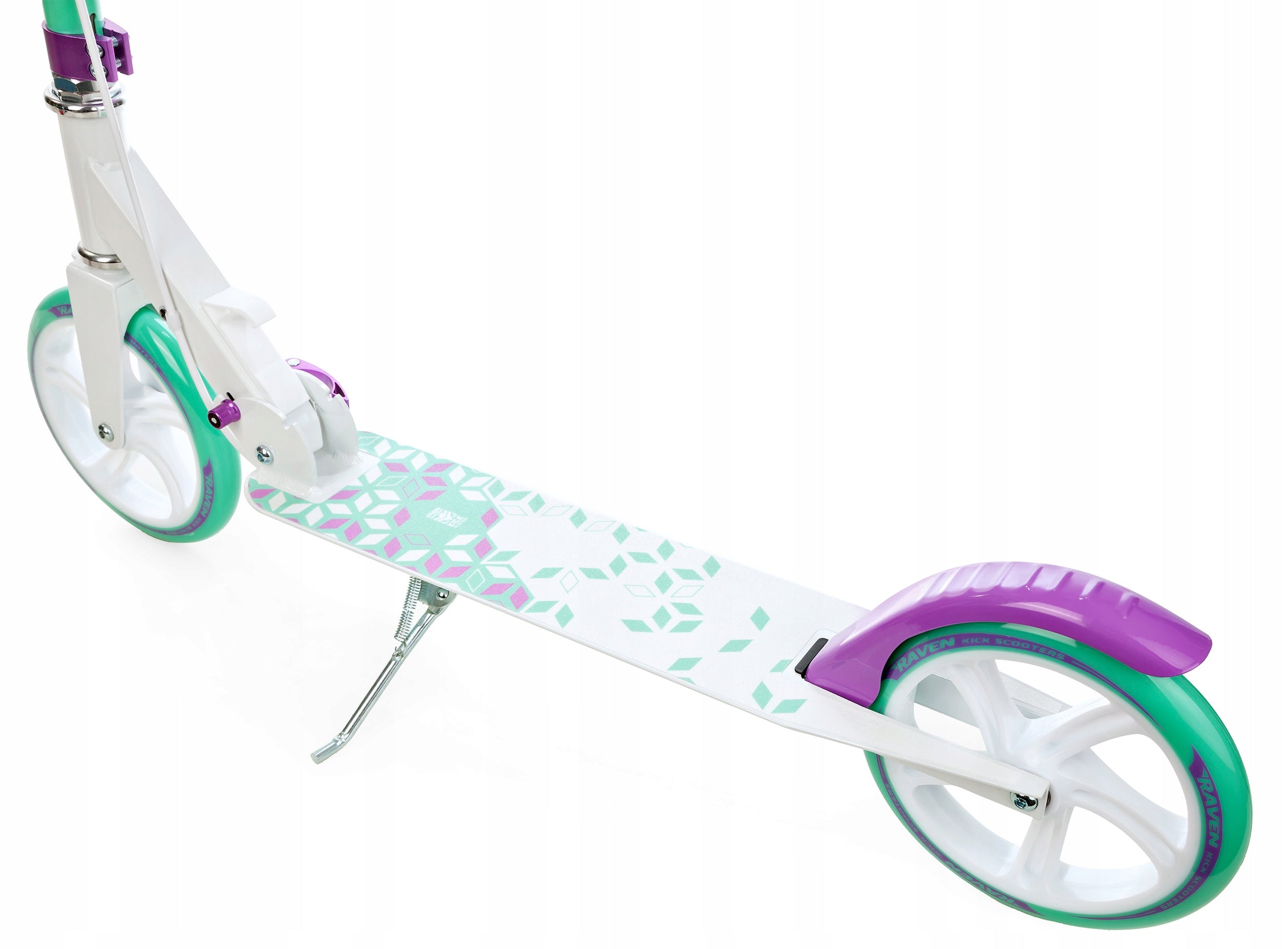 Scooter LARGE Folding RAVEN Marita 200mm brake bell water bottle holder Color white purple blue