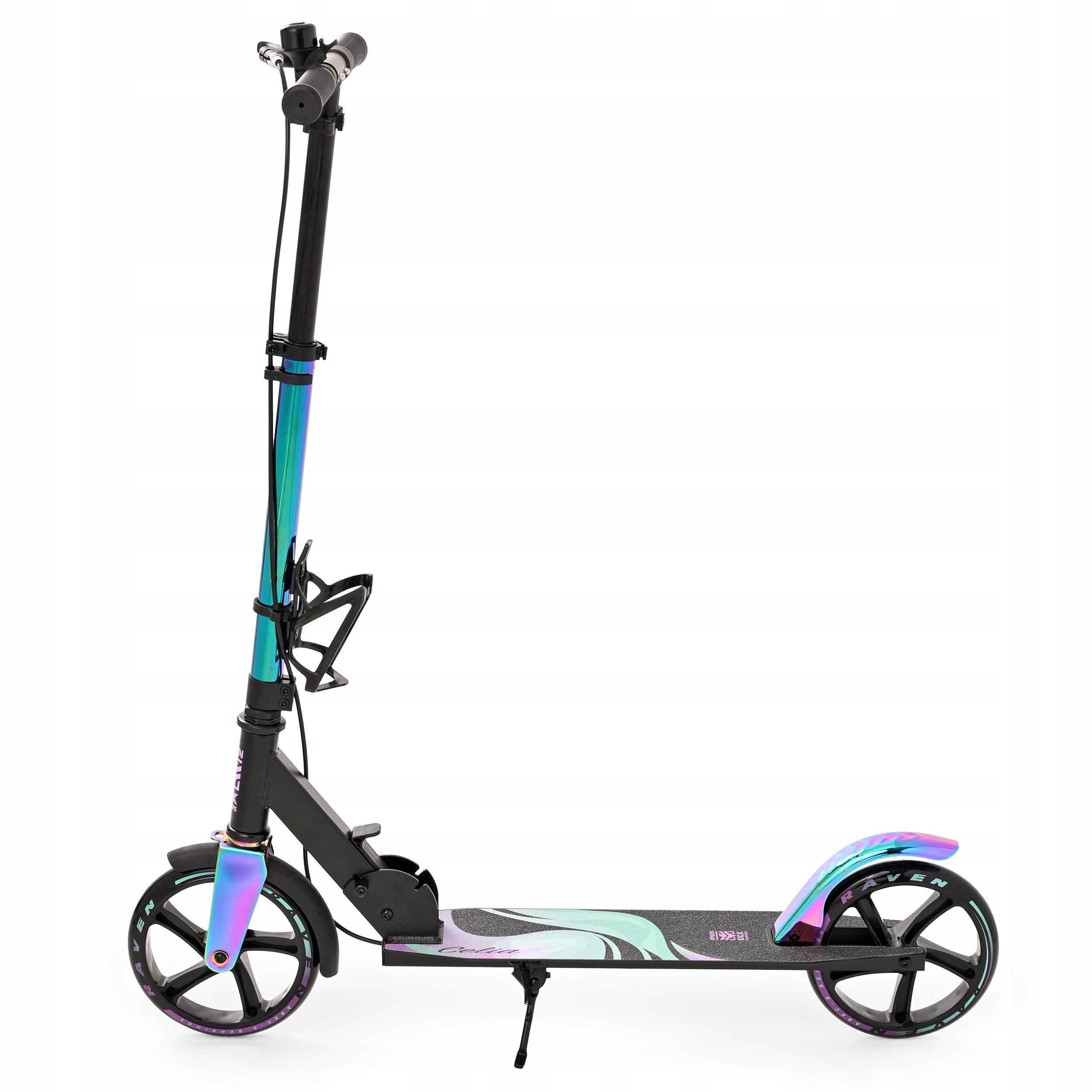 Scooter LARGE RAVEN Celia Black 200mm with brake and water bottle holder Deck length 53 cm