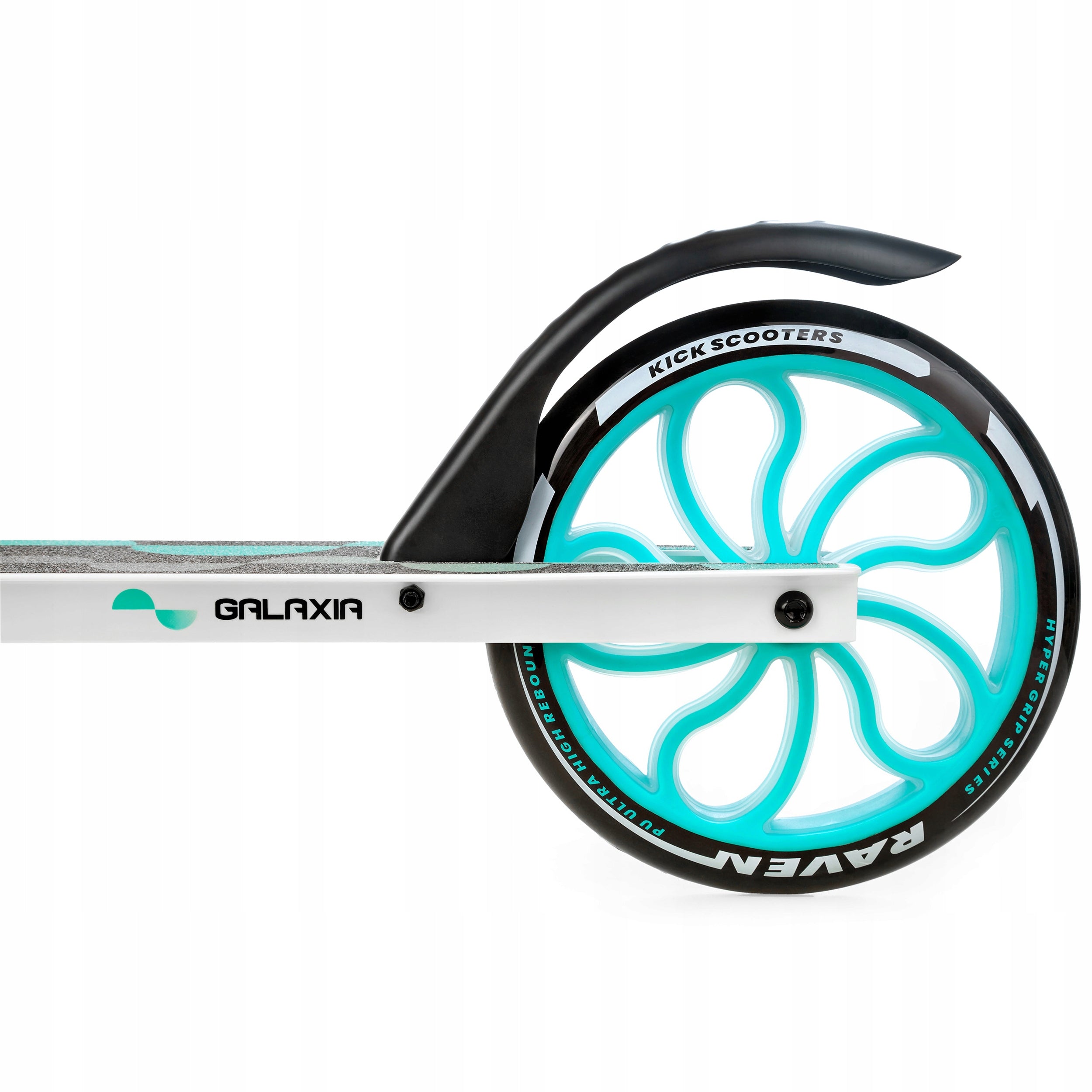 Scooter LARGE RAVEN Galaxia White/Mint 200mm with bell and LED wheels Kind two-wheeled