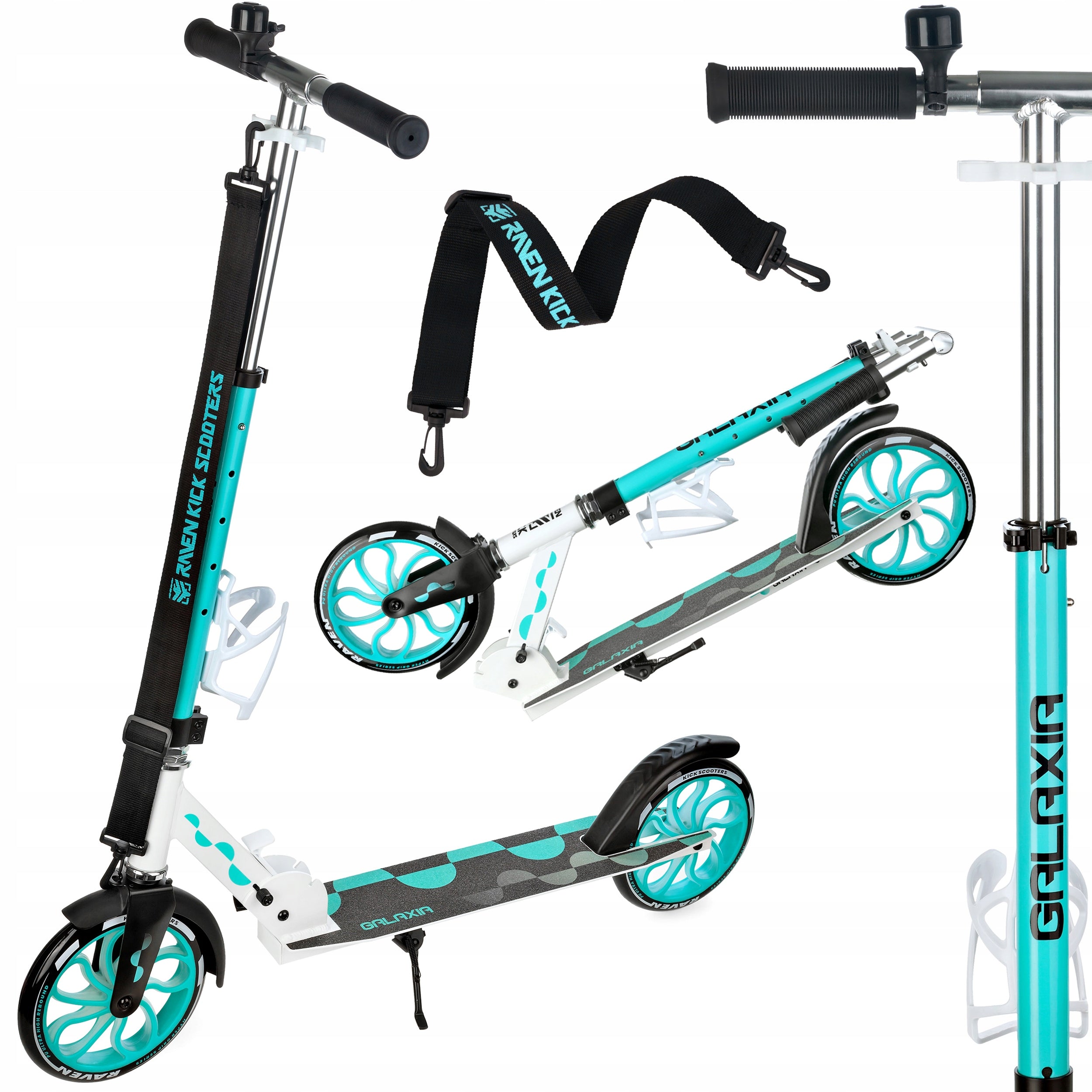 Scooter LARGE RAVEN Galaxia White/Mint 200mm with bell and LED wheels