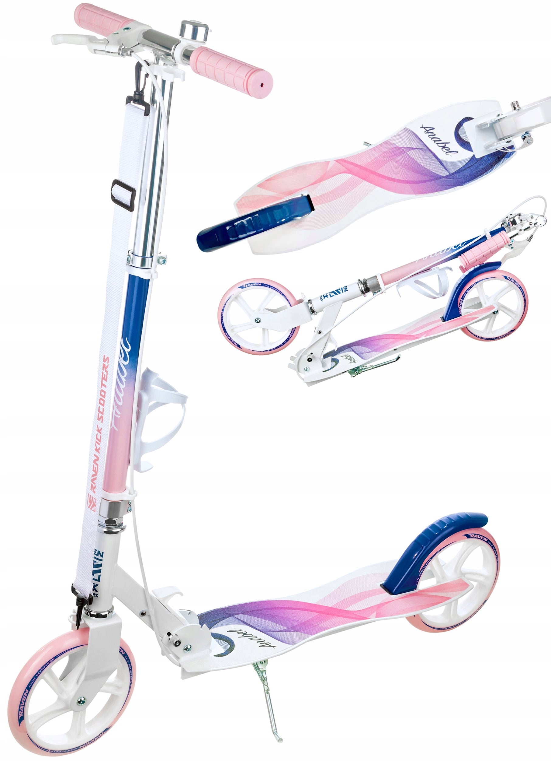 Scooter LARGE Raven Anabel Navy/Pink 200mm with brake and bell