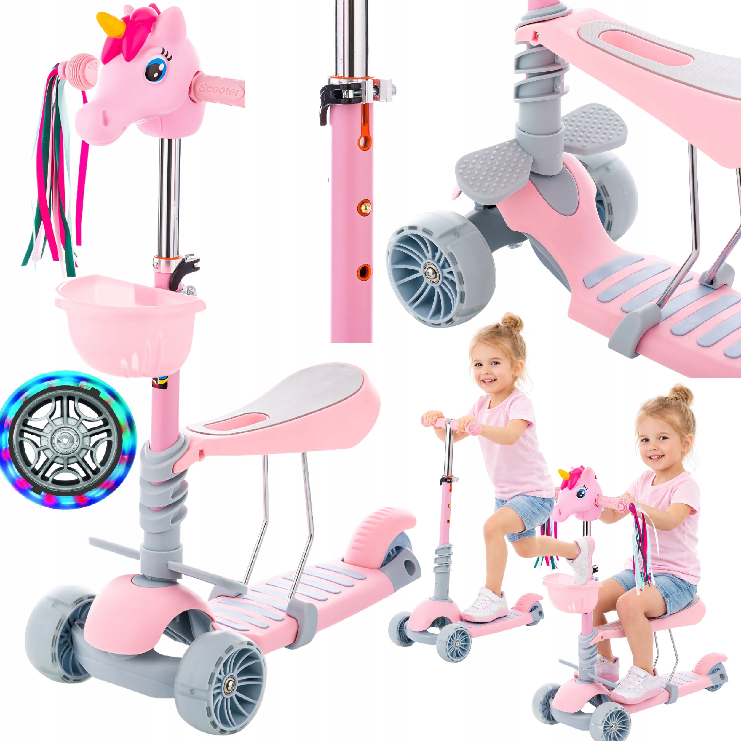 Scooter for girls Balance Tricycle Unicorn Ride-on LED wheels