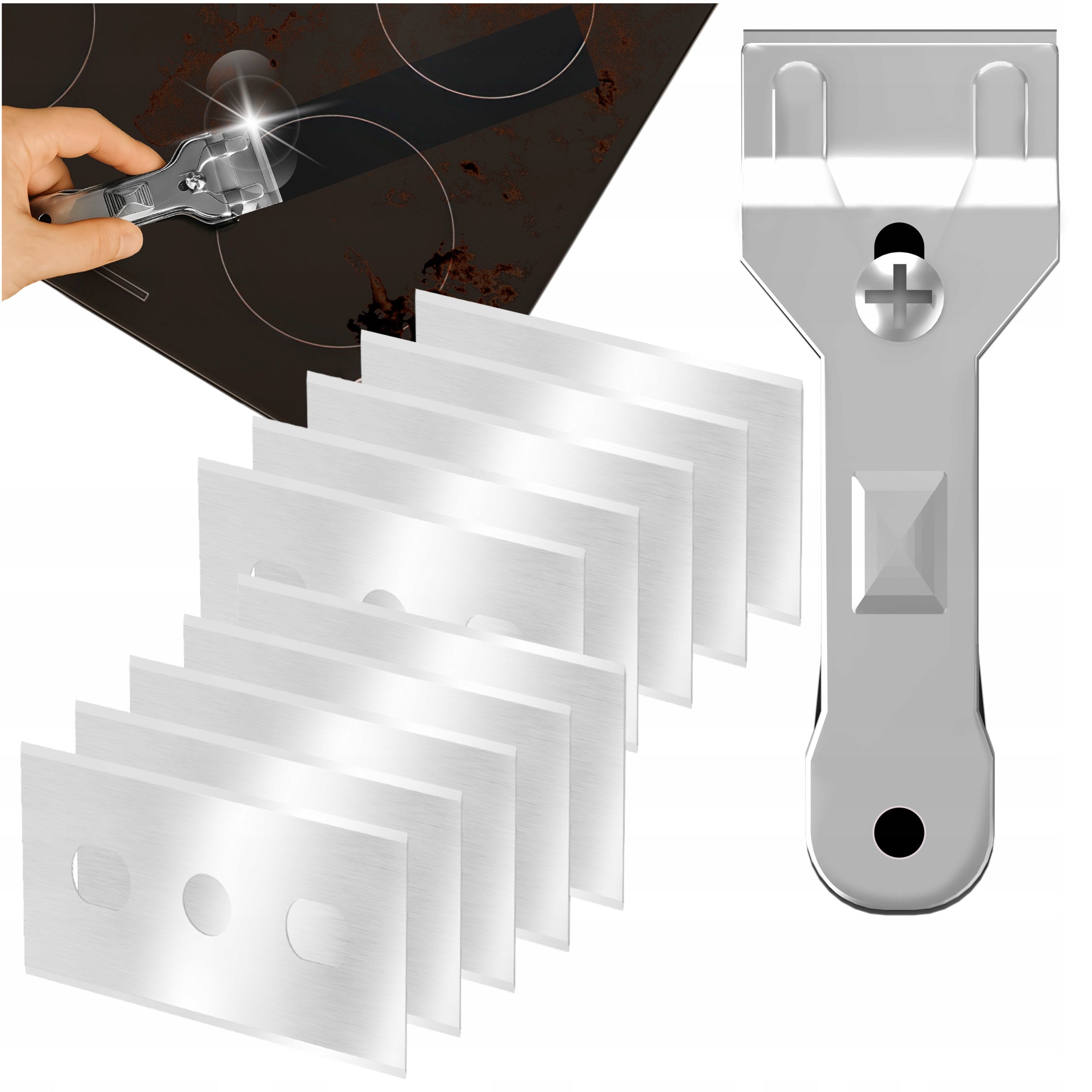 Scraper for ceramic plate glass mirrors and windows + 10pcs blades