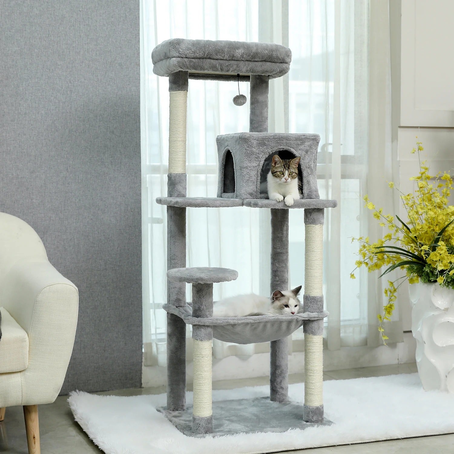 Scratcher Tree High Bed Scratching Post Large Grey 143 cm 01 Kind tall scratching post bed scratching post scratching tower