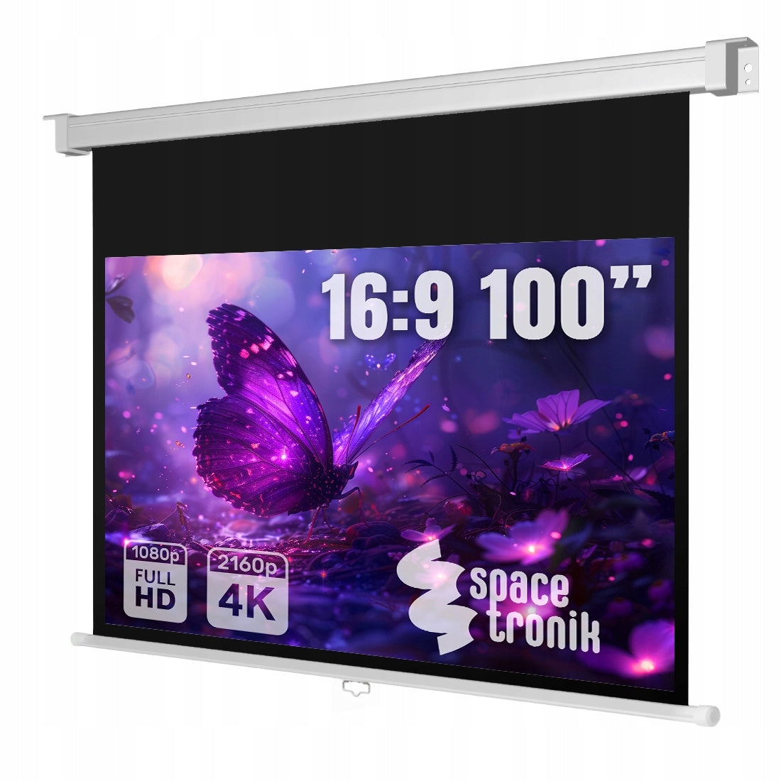Screen for Wall Projector 100 Full HD 4K 16:9 manual Spacetronik roll-up
