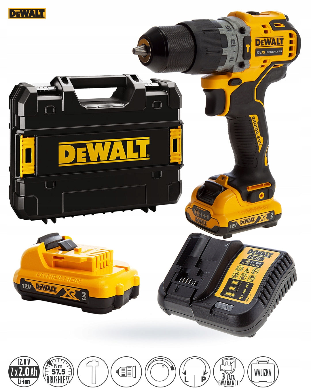 Screwdriver 12V impact 57,5Nm 2x2Ah DeWALT DCD706D2 Batteries included yes