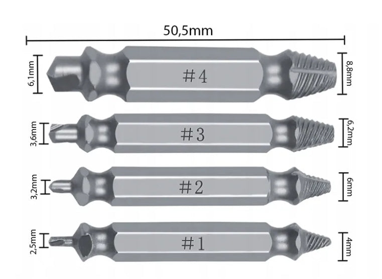 Screwdrivers for broken screw screws set of 4pcs EAN (GTIN) 5905699901728
