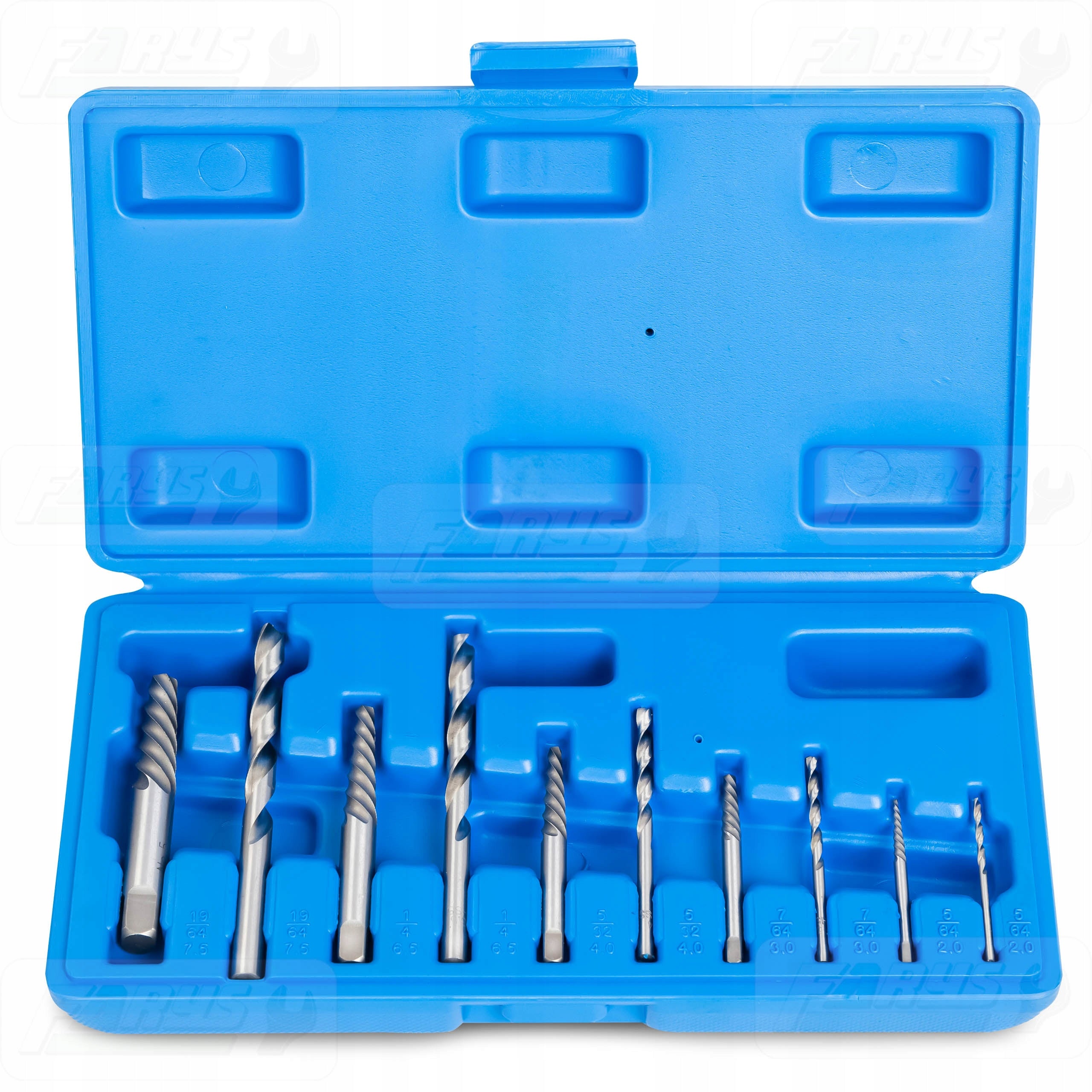 Screwdrivers for broken screws with pilot drills, set of 10 pcs. Brand Farys