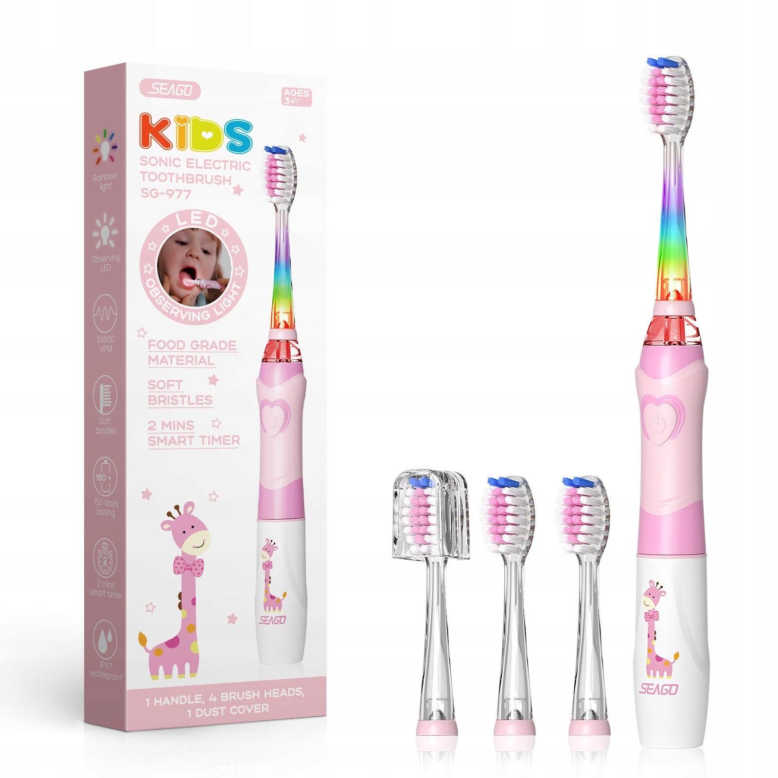 Seago Sonic electric toothbrush for children SG-977 3-12 years Pink