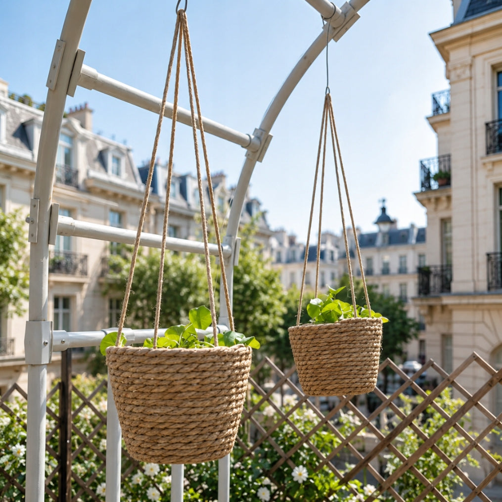 Seagrass Hanging Pot 1 Pcs Cover Basket Balcony Terrace Boho Color beige