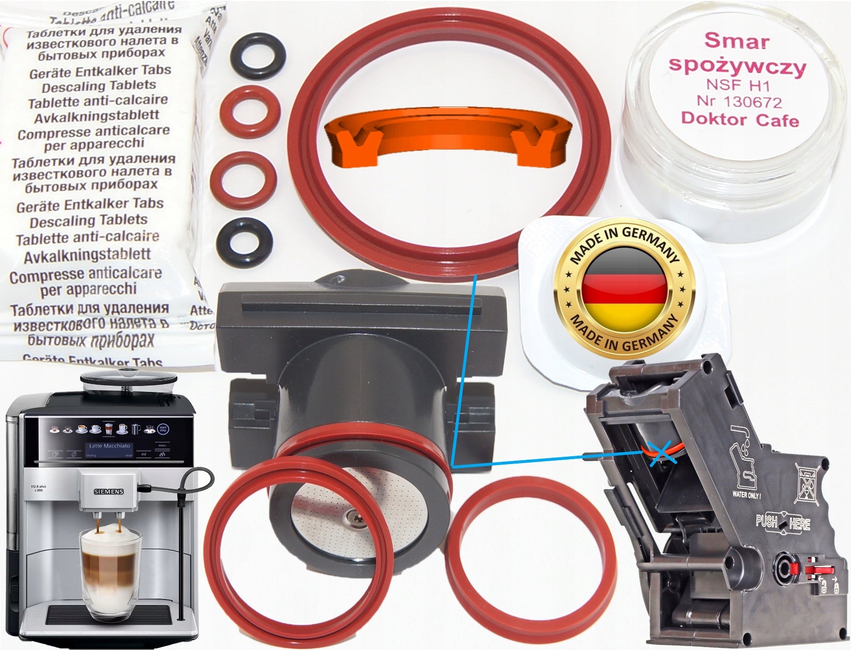 Seal kit Siemens EQ5 EQ6 EQ7 EQ8 Bosch Vero Cafe + grease 2 tablets Manufacturer code te613209rw