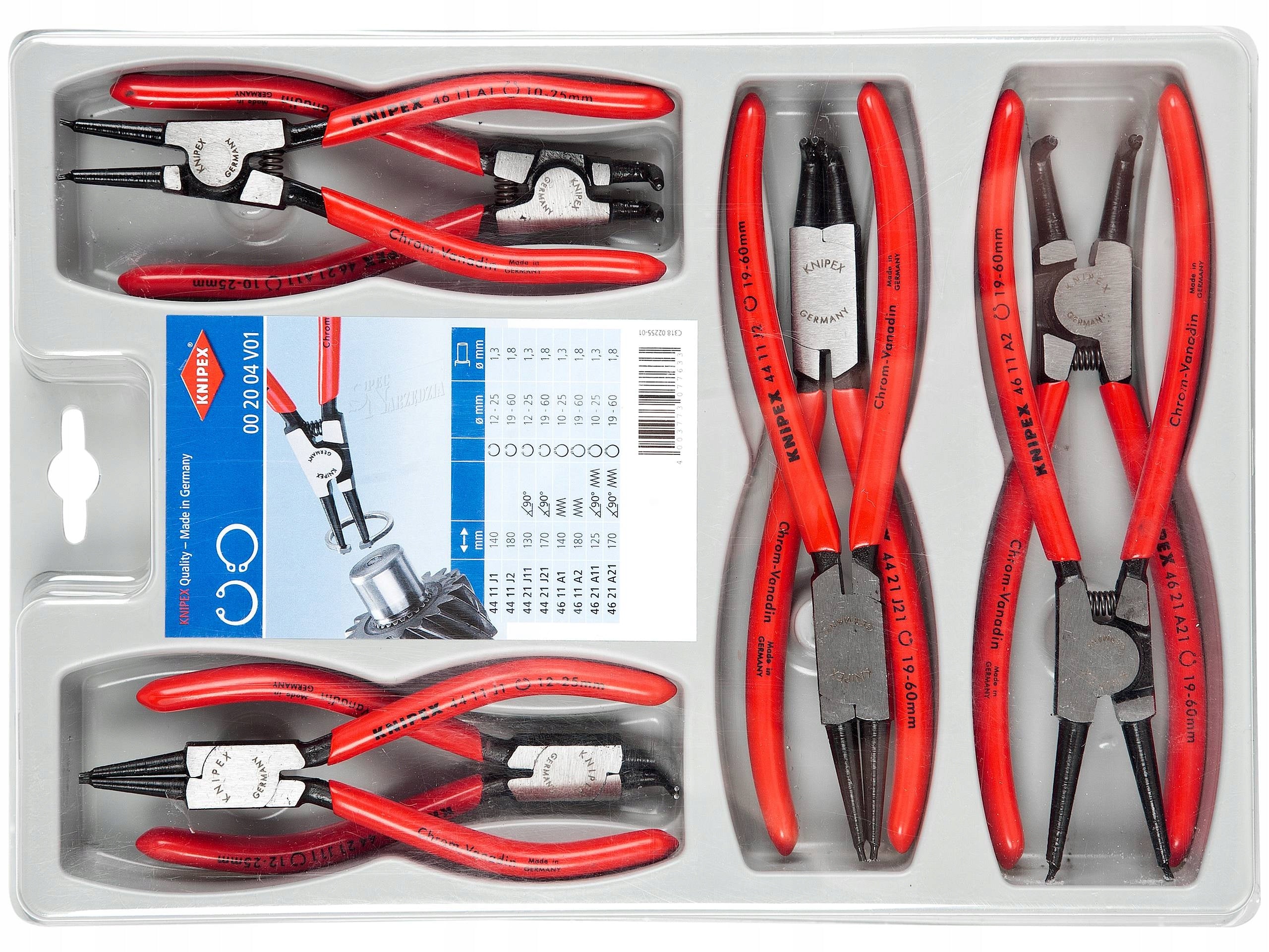 Seger ring pliers set Knipex 8 pcs. Kind ring pincers set