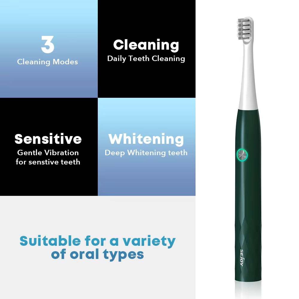 Sejoy Electric Toothbrush Ultrasonic Cleaning Green Brand SEJOY