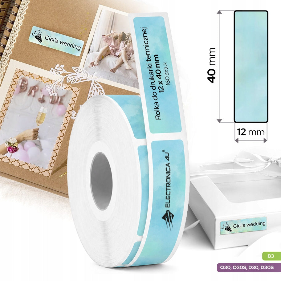 Self Adhesive Label Stickers Replacement for B3 and Phomemo Q30 D30 12x40
