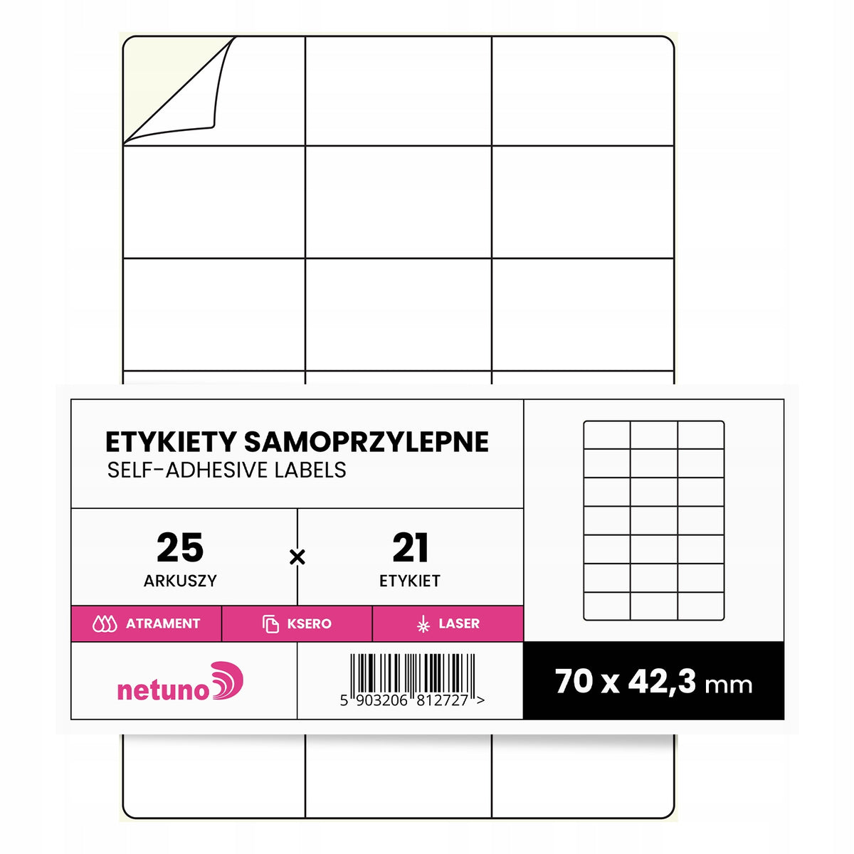 Self Adhesive Labels A4 25 Sheets 70x42,3mm For Printer Stickers White