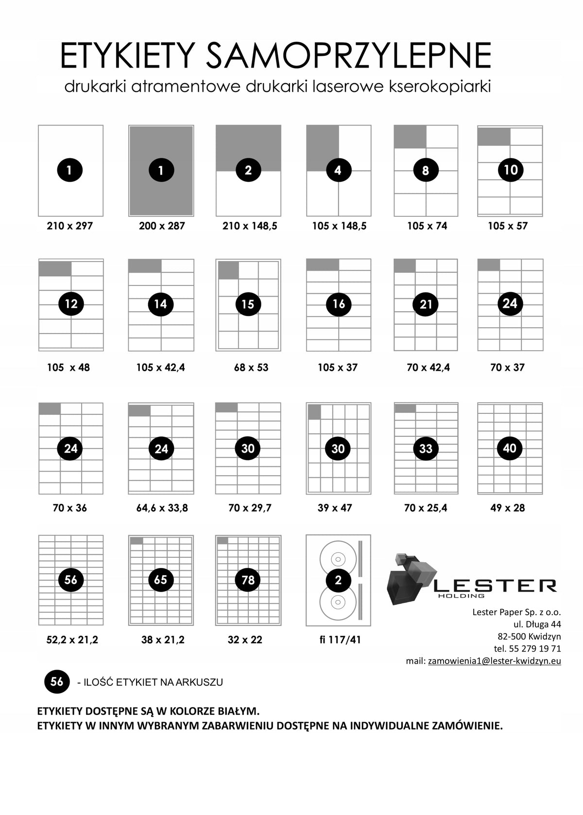 Self Adhesive Labels Sheet A4 100ark 70x37 Manufacturer Lester Paper