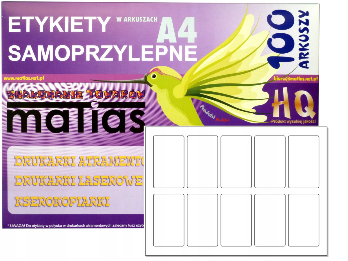 Self Adhesive Labels Stickers A4 85x50mm/100ark