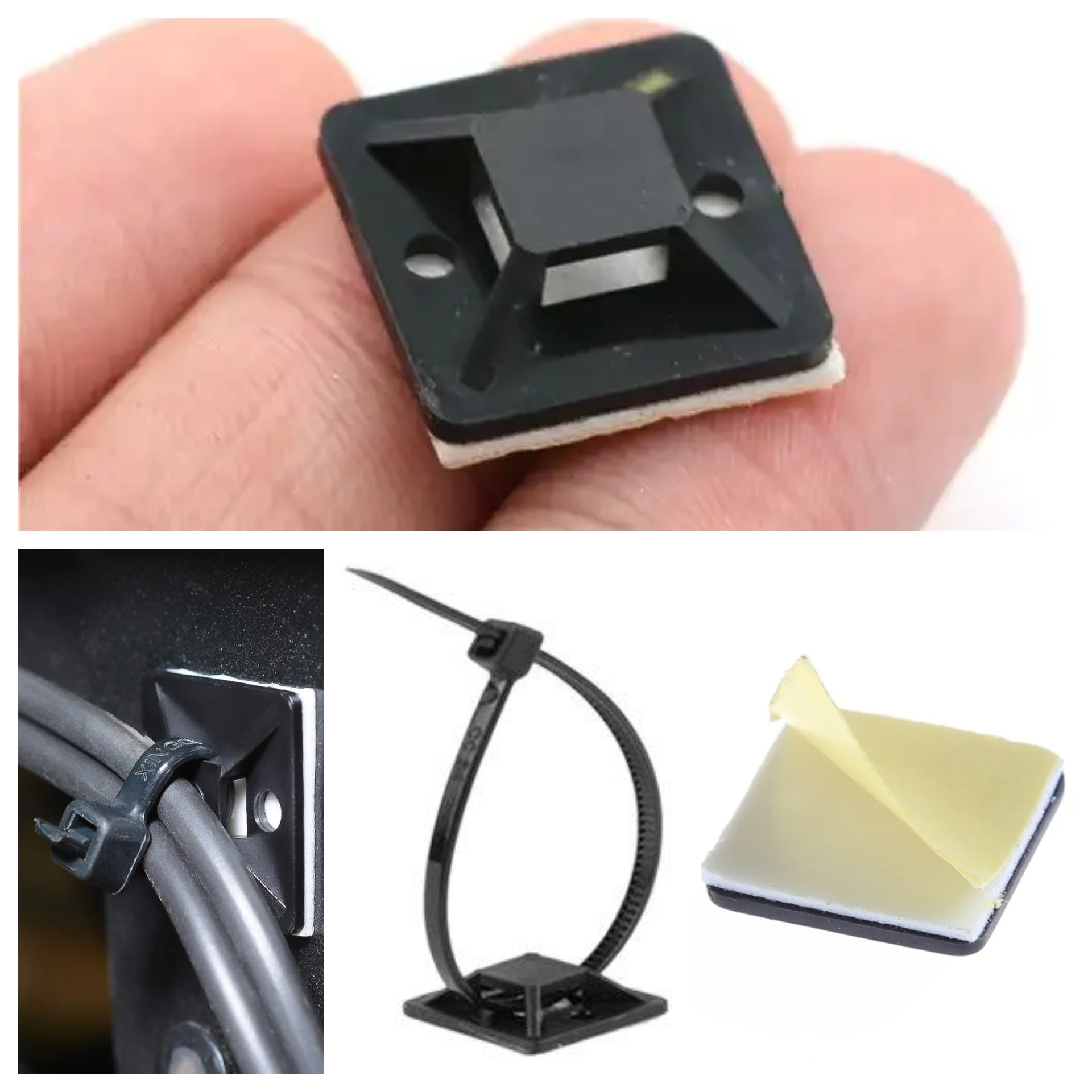Self-Adhesive Screwed Cable Holder Tritite Black 10 Pieces Color black