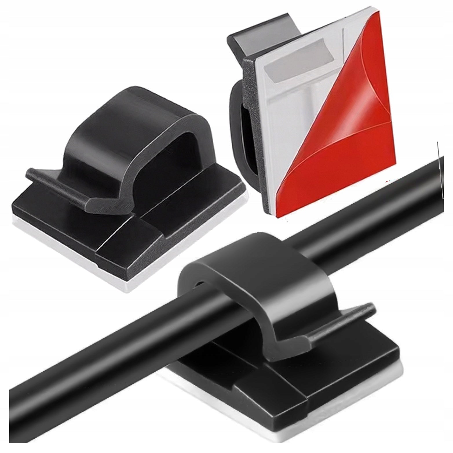 Self-Adhesive Wire Cable Organizer Holder + Tape - Black 1pcs
