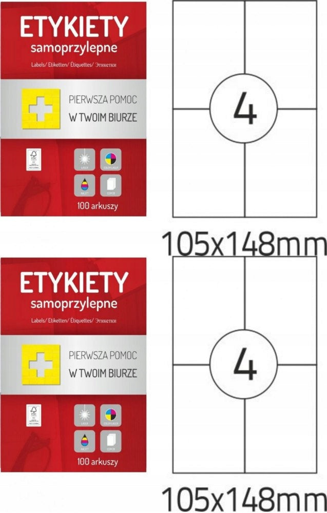 Self-adhesive labels A4 100 sheets 105x148mm x2