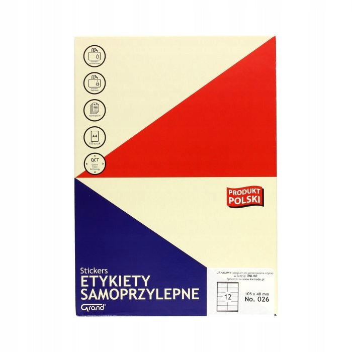 Self-adhesive labels GRAND - 026 105x48 mm, 100 sheets, white