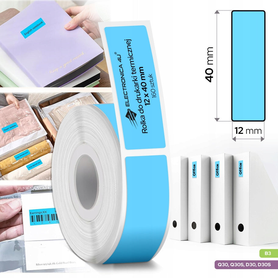 Self-adhesive labels replacement for B3 and Phomemo Q30 D30 12x40 printer